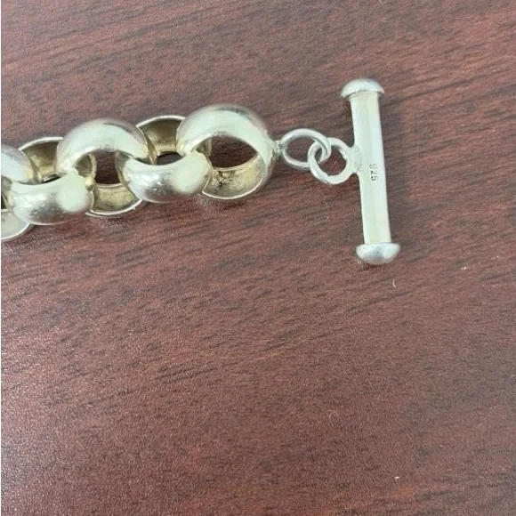 Vintage Sterling Silver 925 Chunky Link Bracelet 7.75” 36g Heavy Toggle Clasp - Picture 2 of 5
